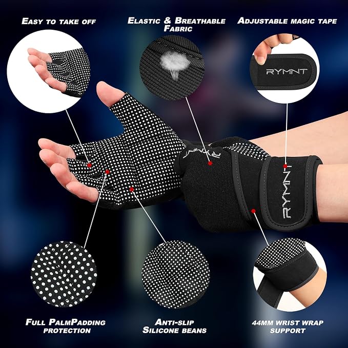 Workout Gloves for Women Men with Wrist Wrap Support Weight Lifting Gloves | Padded Gym Gloves for Weightlifting, Exercise, Crossfit, Resistance Training, Wrist Protection, Full Palm Grip, Fingerless