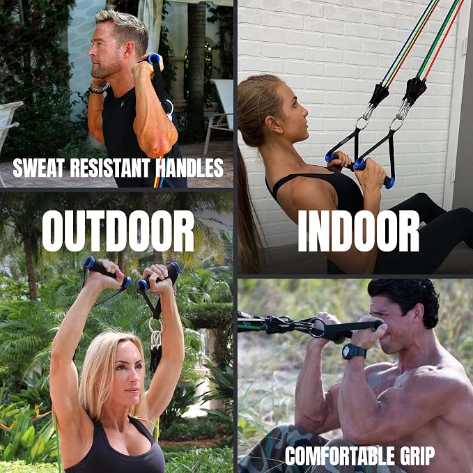Bodylastics Patented Basic Series Resistance Band Set - Resistance Bands with Snap Reduction Tech, 2 Handles, 2 Ankle Straps, 1 Door Anchor & 1 Carry Bag