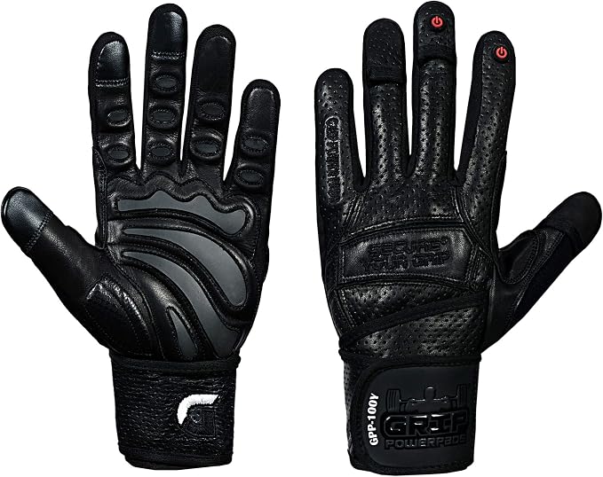 Elite Leather Gym Gloves with Built in 2" Wide Wrist Wraps Grip & Design for Weightlifting Power Lifting Bodybuilding & Strength Training Workout Exercises