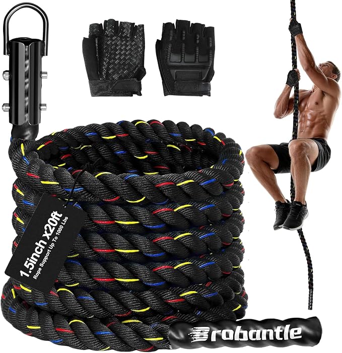 Climbing Rope Gym Workout - 1.5inch Diameter with 10FT 15FT 20FT 30FT 40FT Gym Climb Rope Heavy Duty Workout Exercise Ropes for Adults Indoor Outdoor Strength Training