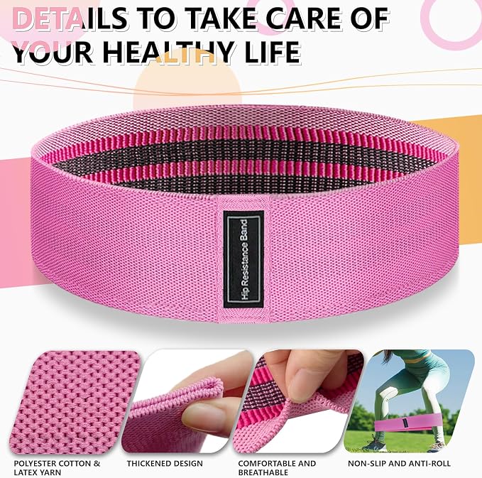 Exercise Bands, 3 Levels Fabric Resistance Bands for Working Out, Workout Bands Resistance for Women & Men, Multi-Colored Fabric Booty Bands for Leg Strength Training, Rehab, Yoga