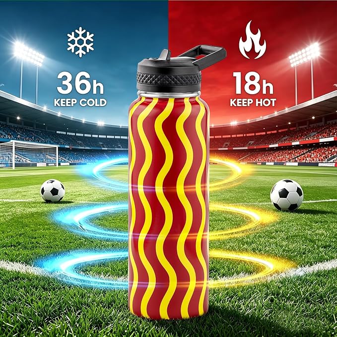RAYMYLO Insulated Water Bottle 40 oz, Triple Wall Vacuum Stainless Steel | (Cold for 36Hrs, Hot for 18Hrs), Leak Proof & Non-BPA, Modern Water Flask Jug with Paracord Handle & Straw Spout Lids