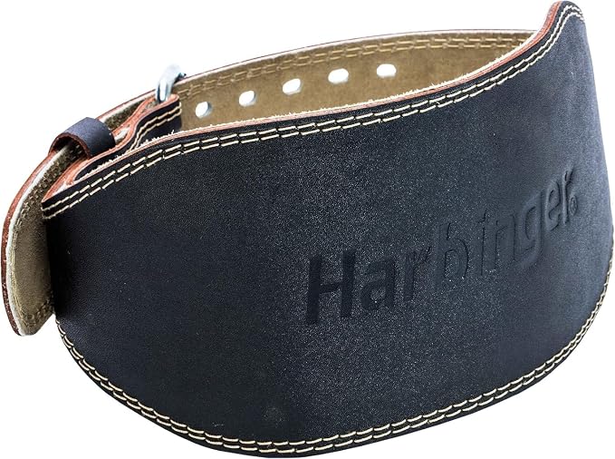 Harbinger Padded Leather Contoured Weightlifting Belt - 4" or 6” Width - Interior Suede Lining & Foam Cushioning - Heavy-Duty Dual Prong Steel Roller Buckle - for Lifting Support