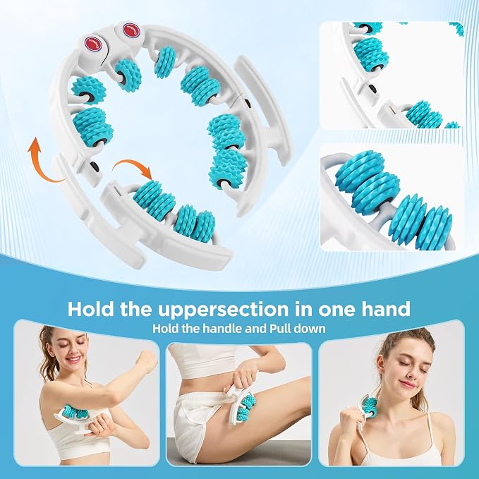 Cellulite Massage Tool, Anti-Cellulite Roller- Lymphatic Drainage Massager - Muscle Roller, Deep Fascia Massage, Dimpled Skin Removal, Legs/Thighs/Buttocks (15 Wheel - Cyan)