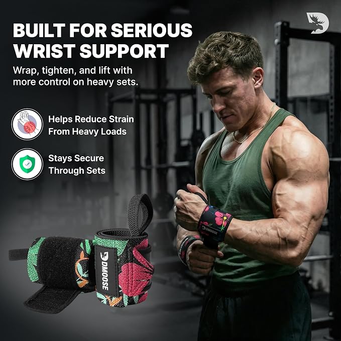 DMoose Fitness Wrist Wraps for Weightlifting 18" - Heavy Duty Gym Wrap with Hand Thumb Loop for Support & Pain Relief, USPA Approved Powerlifting, Weight Lifting Wrist Straps for Men & Women Work Out