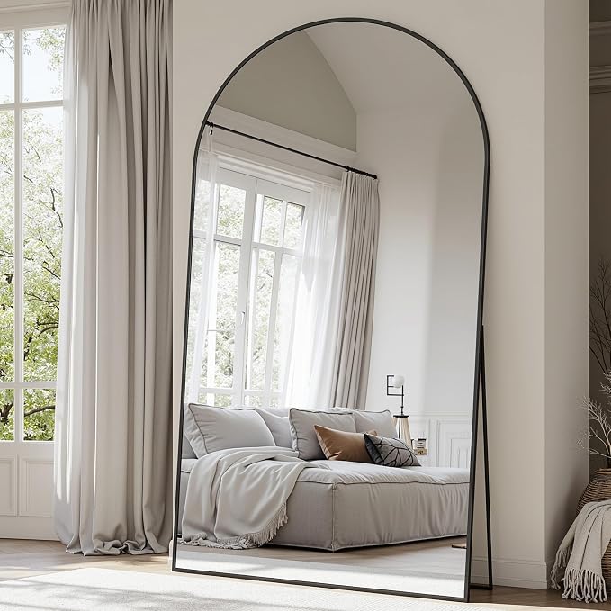 Suidia 81"x41" Arched Full Length Mirror with Stand, Full Body Mirror with Aluminum Frame, Freestanding/Leaning/Wall-Mounted, Floor Mirrors for Bedroom, Living Room, Entryway, Dressing Room, Black