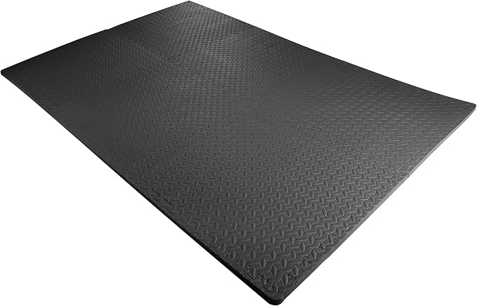 BalanceFrom Puzzle Exercise Mat 3/4" Thick, EVA Interlocking Foam Floor Tiles for Home Gym, Mat for Home Workout Equipment, Floor Padding for Kids, Black, 24 in x 24 in x 3/4 in, 24 Sq Ft - 6 Tiles | 7.5-10 Ft Adjustable Height - Indoor and Outdoor Hoo...