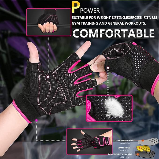 MOREOK Workout Gloves Padded Weight Lifting Gloves for Men/Women, [3MM Gel] Fingerless Grip Gym Gloves Fitness Gloves for Exercise,Hanging,Weightlifting, Cycling, Pull ups, Rowing