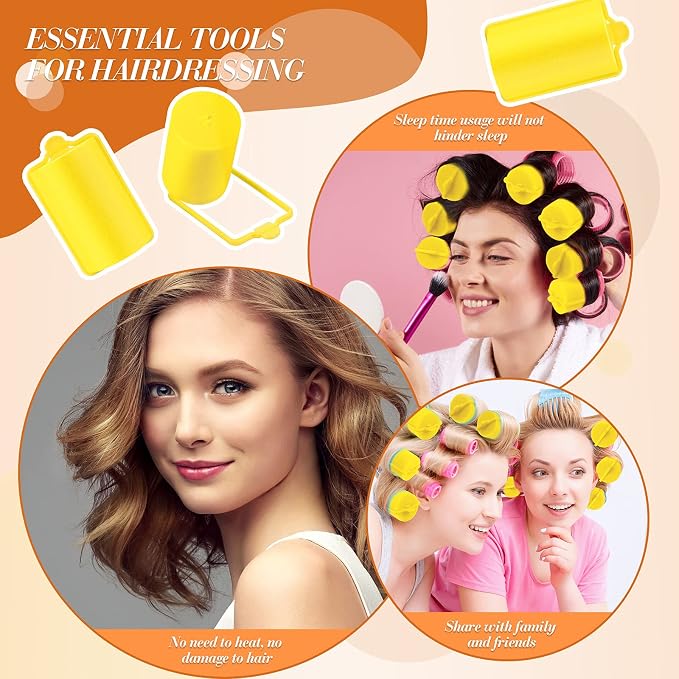 Geyoga 18 Pieces Yellow Foam Hair Rollers Large Hair Curlers Sponge Rollers for Heatles to Sleep in a Curl for Women's Short and Long Hairs Styling (1.4 x 2.6 Inches)