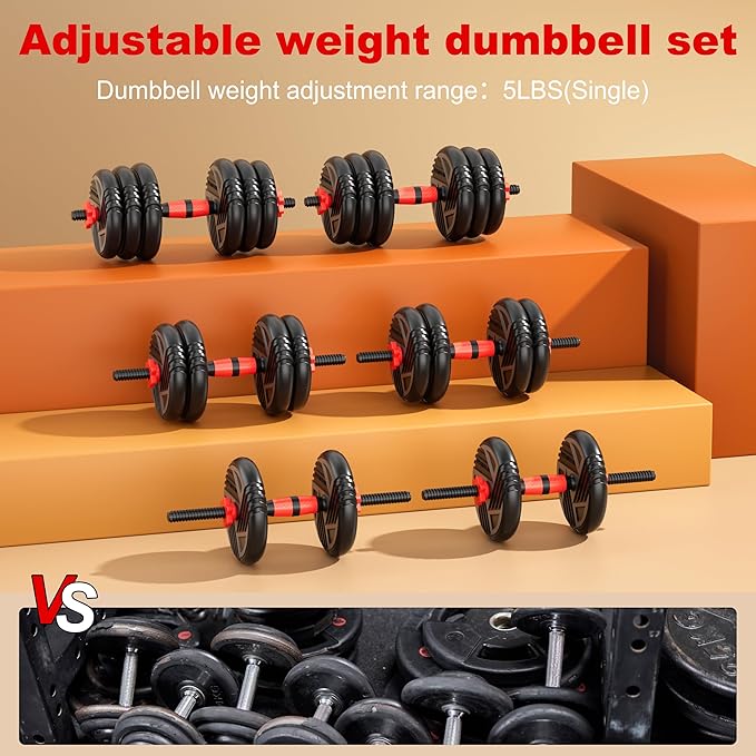 Adjustable Dumbbell Set, 20/30/45/70/90lbs, 5 in 1 Multi-Function Dumbbells | Converts to Barbell Kettlebell&Push up Stand, Free Weight Set for Home Gym Workout, Suitable for Men/Women Strength Training