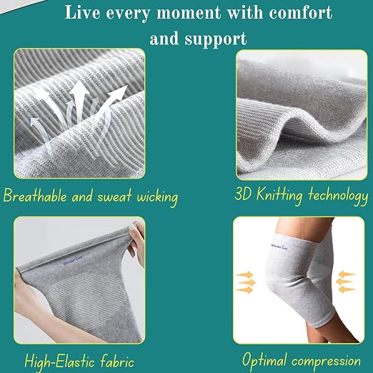 Wonder Care 2-Pack Bamboo Knee Compression Sleeve for Men and Women, Compression Knee Sleeve for Running, Volleyball, Gym Weightlifting Made from Bamboo Yarn, Perfect Knee Brace for Knee Pain and Enhanced Comfort - 1 Pair