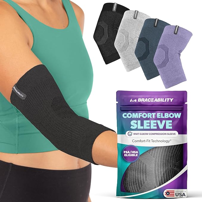 BraceAbility Elbow Compression Sleeve for Bursitis - Olecranon Elbow Brace for Tendonitis, Tennis Elbow, Golfers Elbow, Arthritis, Elbow Pain Relief Arm Sleeve for Women and Men (M - Black)
