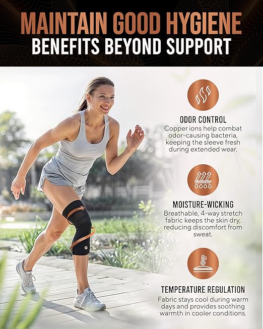 TheraCopper Copper Knee Brace for Men & Women (2 Pack) — Non-Slip Compression Copper Knee Sleeve for Arthritis, Knees Pain Relief, Swelling, Anti inflammatory and Recovery Support (Large)