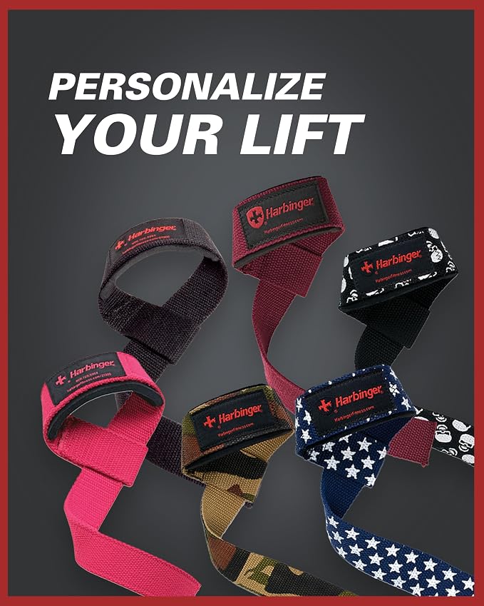 Harbinger Padded Cotton Lifting Straps with NeoTek Cushioned Wrist, 21.5 Inch Length, 1.5 Inch Width, Pair, Weightlifting Wrist Straps for Deadlifts and Strength Training