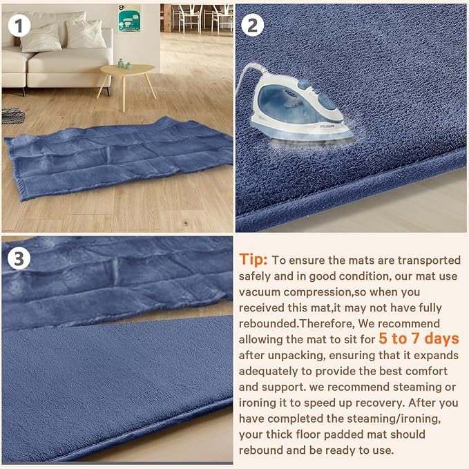 Baby Play Mat for Floor,Ultra Thick Elastic Foam 74"x50" Playmat Tummy Time Muscle Crawling Exercise Activity Cushion Gym Mat Nursery Playroom Area Kids Rug for Babies, Toddlers,Infants,Navy Blue