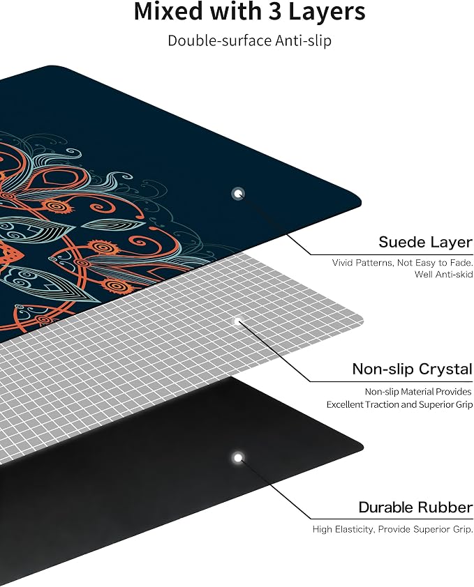 nuveti Printed Travel Yoga Mat 1/16 Inch Thick Non Slip Fitness Workout Mat | with Carrying Bag, Foldable Lightweight Suede & Natural Rubber Yoga Mat for Yoga Pilates and Fitness 72" L x 24" W x 1.5mm