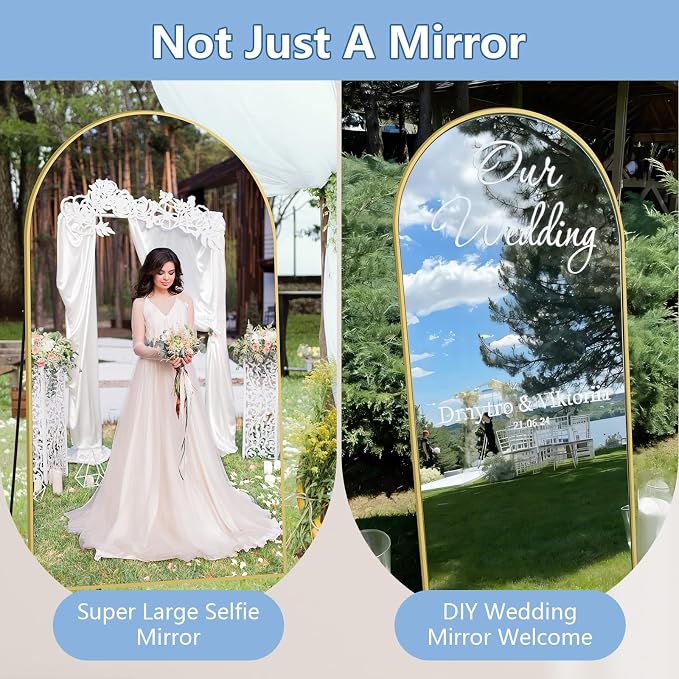 MirrMuse Oversized Arched Full Length Mirror with Stand, 82"X44", Gold | Tempered Glass, Free Standing, for Bedroom Living Room Clothing Store Gym, Aluminum Alloy Frame, Hanging or Leaning
