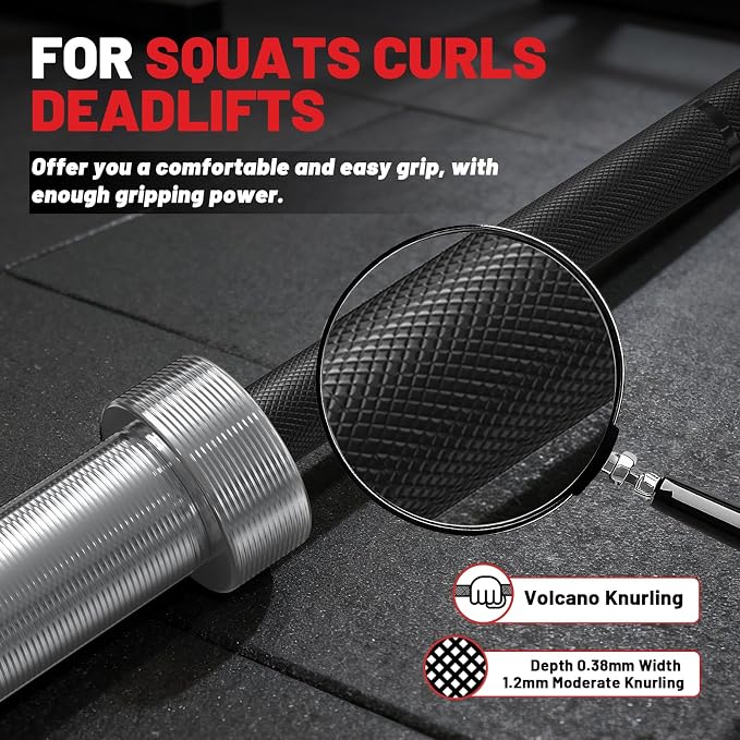 PAPABABE 7ft Barbell 45lb Olympic Barbell 1000/1500lbs Capacity Home Gym | 7ft 45lb 2" Olympic Barbell, 1000/1500lbs Capacity, Hybrid Needle Bearings & Bushings for Squat Curl Deadlift