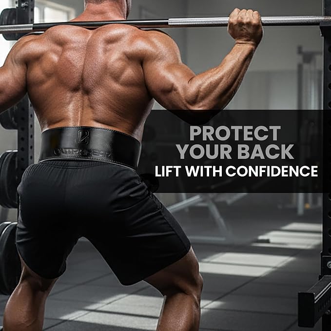 Real Leather Weight Lifting Belt - 7mm Gym Belt for Strength Training - Adjustable Buckle Weight Lifting Belts for Men & Women with Core Back Support