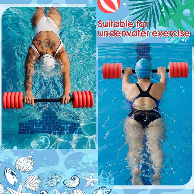 Soulchen Long Aquatic Exercise Dumbbells Pool Exercise Foam Water Weights Dumbbell Aquatic Pool Barbells with High Density EVA Foam for Swim Water Aerobics Workouts Loss