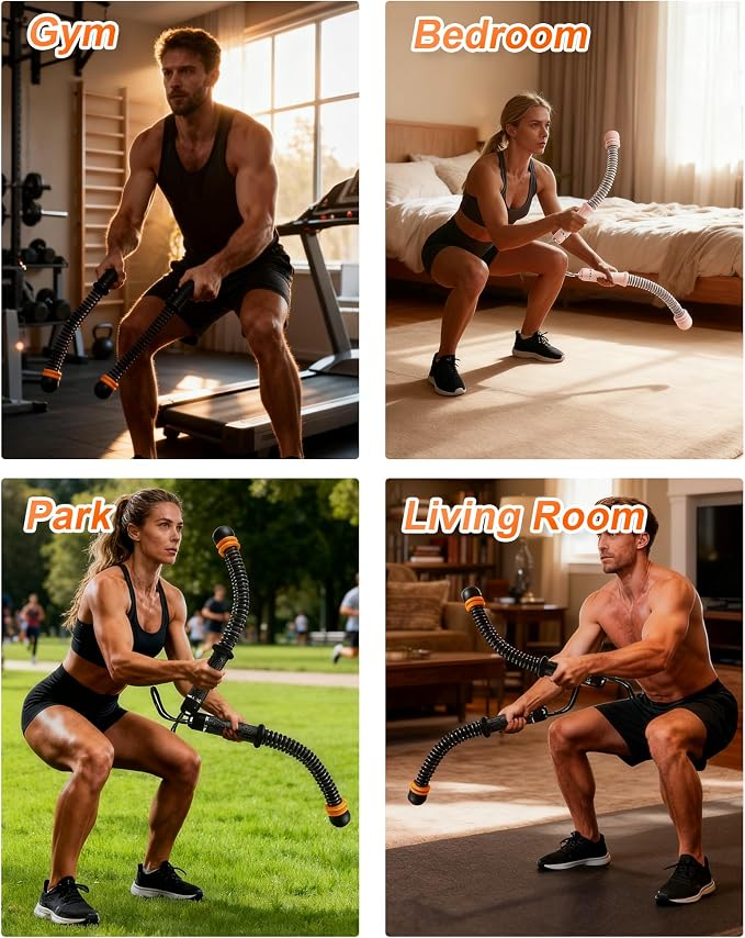 Ropeless Battle Ropes, Adjustable Portable Workout Equipment for Home Gym | Spring-loaded resistance; weighted end balls; textured nonslip grips; secure wrist straps; controlled rebound with each swing