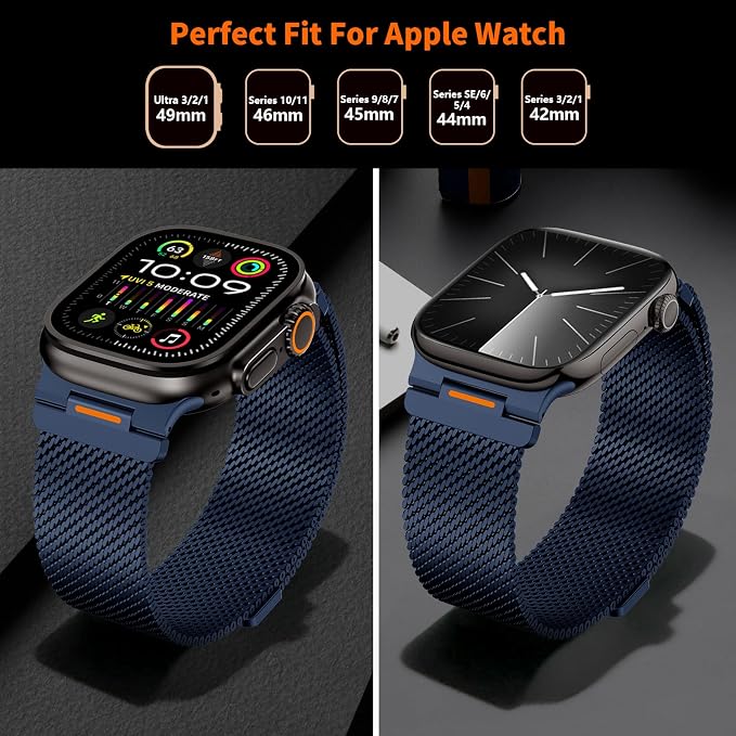 Bands Compatible with Apple Watch Ultra 3/2/1 Band 49/46/45/44mm | Milanese Loop Magnetic Stainless Steel Strap for iWatch Ultra SE 3/2/1 Series 11 10 9 8 7 6 5 4 3 2 1 Men, Dark Blue