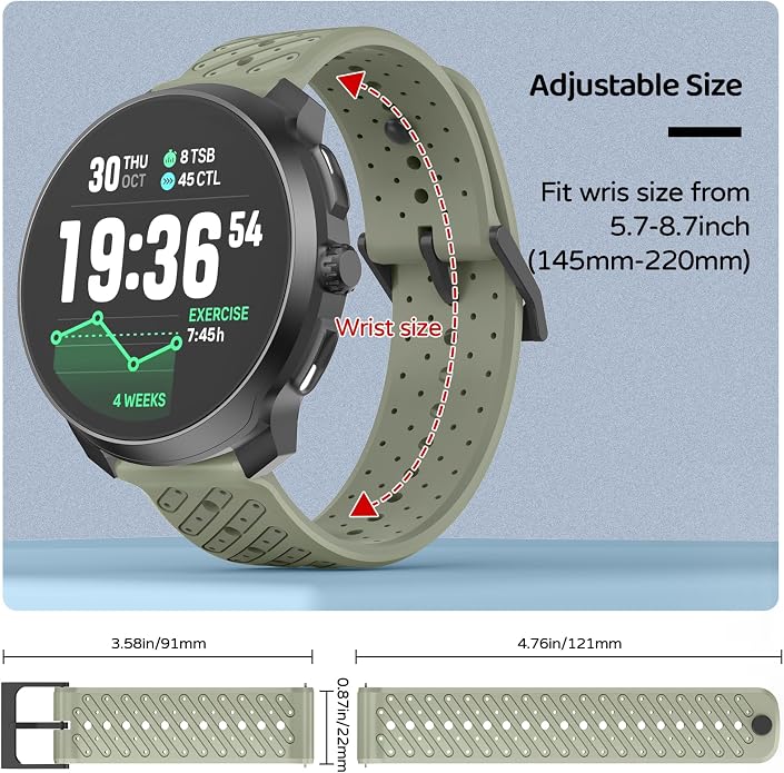 Watch Band for Suunto Race 2/Vertical 2/Run/S/9 Peak/Pro/5 Peak | Soft Silicone 22mm Replacement Bands for Vertical/Race/9 Peak Pro