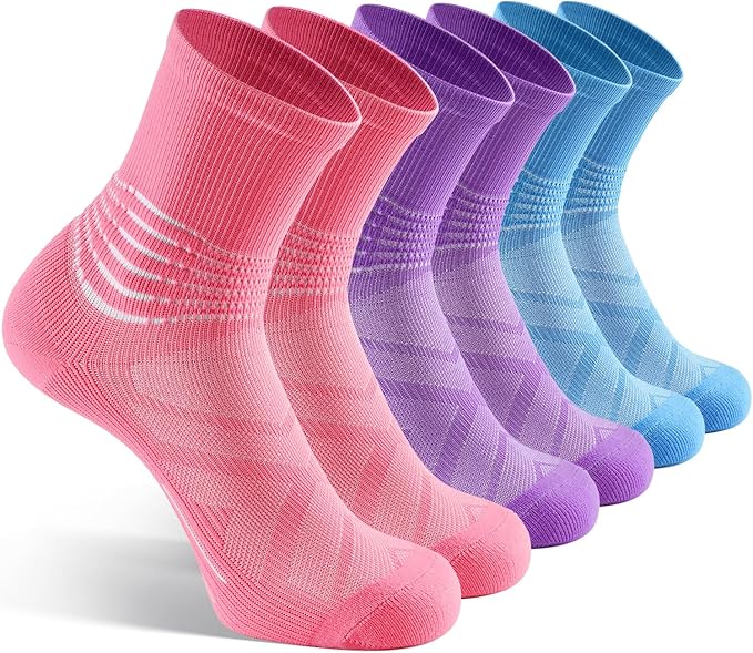 IRAMY Compression Ankle Support Crew Socks Men Women Wicking Plantar Fasciitis Relief Running Hiking Socks 3 Pairs
