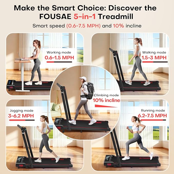 Treadmills for Home, App Compatible, 5 in 1 7.5MPH Foldable Treadmill with 10% Incline, 3.0HP Brushless Drive, 12 HIIT Programs, Full Screen LED Display, Remote Control, 400 LBS Weight Capacity