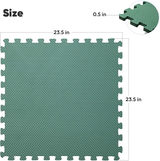 12 Pack 48 sqft Home Gym Mat, Puzzle Exercise Mat, EVA Interlocking Foam Floor Tiles for Home Workout Equipment and Kids' Play Areas - Blue, 24 in x 24 in x ½ in - (Green, 12 Pack (48 SQ FT))