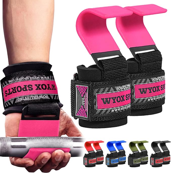 Weight Lifting Hooks for Men & Women – Heavy Duty Gym Hooks with 8mm Padded Wrist Support Grips to Lift Heavier, Reduce Grip Fatigue & Improve Performance for Deadlifts, Pull Ups & Rows, Pair of 2