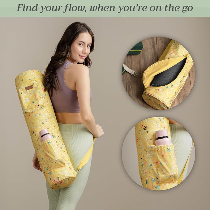 Maison d' Hermine Yoga Mat Duffle Bag Gym Tote Yoga Mat Carry Bag | Cylindrical bag for Woman Men Gifts Adjustable shoulder straps with Drawstring Water Bottle Pocket and zipper pocket