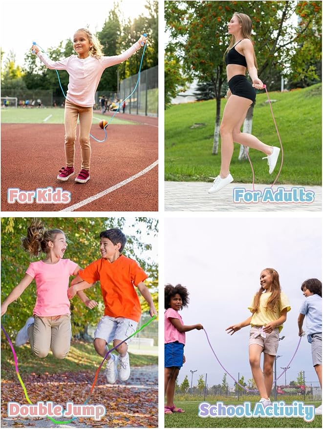 Jump Rope for Kids, Lorvain Adjustable Skipping Rope | Kids Jump Ropes with Wooden Handle for Girls Boys, Weighted Jumping Ropes for Fitness Workout Exercise Outdoor Fun Activity