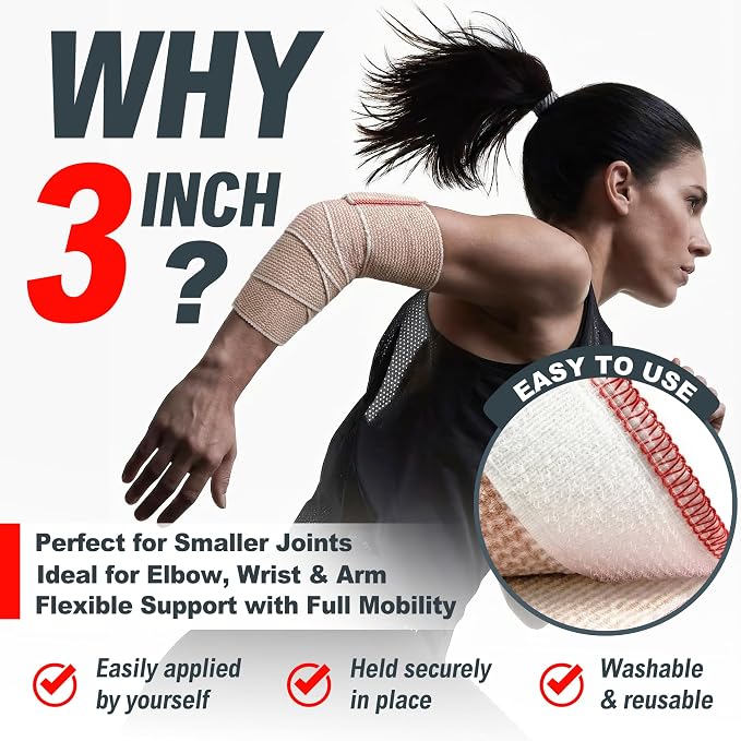 FRESINIDER Premium Elastic Bandage Wrap 3 Inch, 24 Pack, Hook and Loop | Versatile 3-Inch Cotton Compression Wrap for Ankle, Wrist and Elbow; Bulk Box for Clinics, Teams and First-Aid Stations.