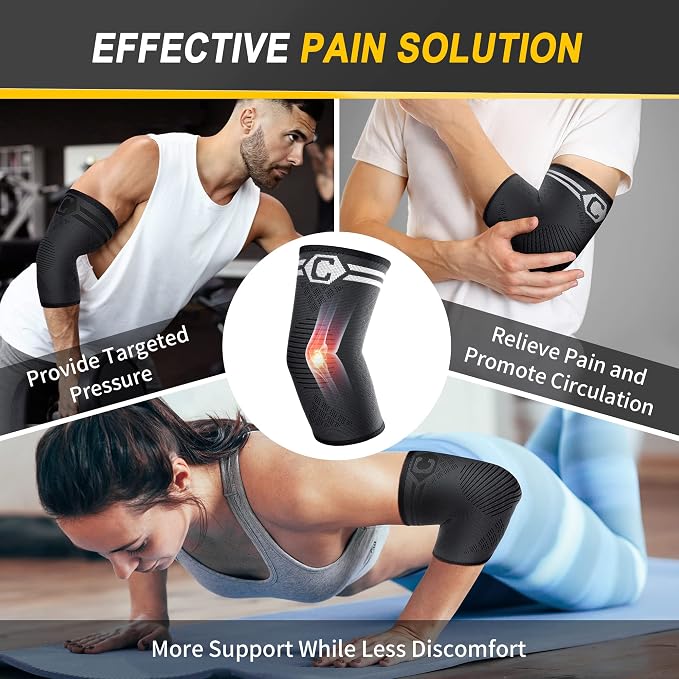 CAMBIVO 2 Pack Elbow Brace Compression Sleeve, Tennis & Golfer's Elbow | Breathable 3D Knit, Moisture-Wicking, No Straps or Velcro, Epicondylitis, Tendonitis & Arthritis Relief, All-Day Wear