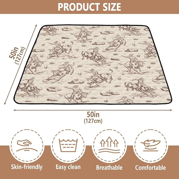 Baby Play Mat Western Cowboy Horse 50" X 50" Play Gym Crawling Mat Soft Non-Slip Portable Picnic Floor Mat for Infant, Babies, Toddler, Kids