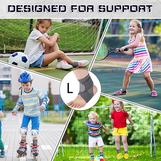 Honoson 2 Pcs Ankle Brace Kid Ankle Support Youth Neoprene Lace up Compression Sleeve Foot Brace Stabilizer with Adjustable Strap for Sport Sprained Plantar Fasciitis Achilles Tendonitis(Grey,L)