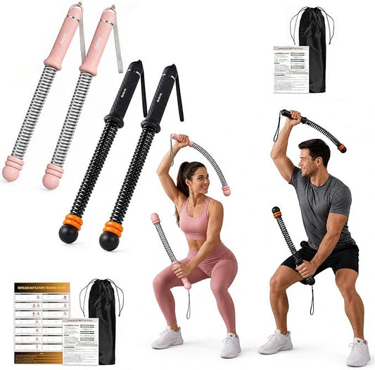 Portable Cordless Battle Ropes – Home Gym Workout Equipment for Intensive Training & Core Strength, Ideal for Home, Office, Travel and Small Spaces(Black & Pink)