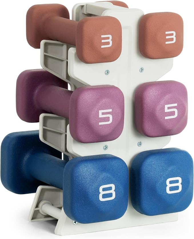 Tone Fitness Neoprene Dumbbell Set with Storage Rack – Non-Slip, Anti-Roll Hand Weights for Home Gym Workouts | 20 lb, 32 lb, 50 lb, 60 lb & 100 lb Options