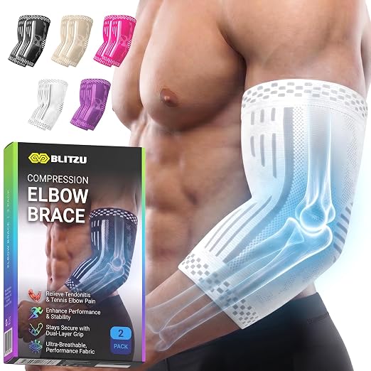 BLITZU Elbow Compression Sleeve for Tendonitis, Tennis Elbow Brace 2 Pack X | Targeted Arm Support, Joint Stability, Muscle Recovery, Workout Protection, Tendonitis & Arthritis Relief, All-Day Comfort