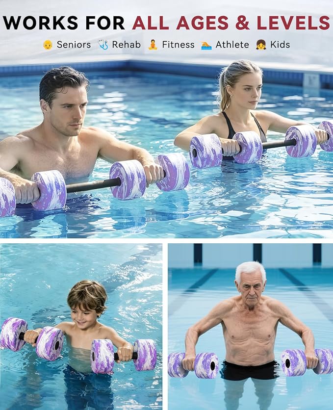 HAPBEAR 3-in-1 Aquatic Exercise Dumbbells, Adjustable Water Weights for Pool Exercise, High-Density EVA Foam Barbell for Water Aerobics Equipment, Physical Therapy & Joint-Friendly Strength Training