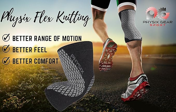 Physix Gear Knee Compression Sleeve for Men & Women - Best Compression Knee Brace for Walking, Running, Gym, Basketball, Weightlifting,Workout, Sports - Knee sleeves Support Compression & Stability