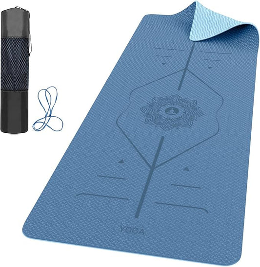 ROMIX Pro Yoga Mat Thick 6mm (1/4 inch), 72"L x 24"W Non-Slip Workout Mat with Alignment Lines, Large Yoga Mats for Women Men With Carry Bag, Exercise Mats for Home Workout Training Equipment