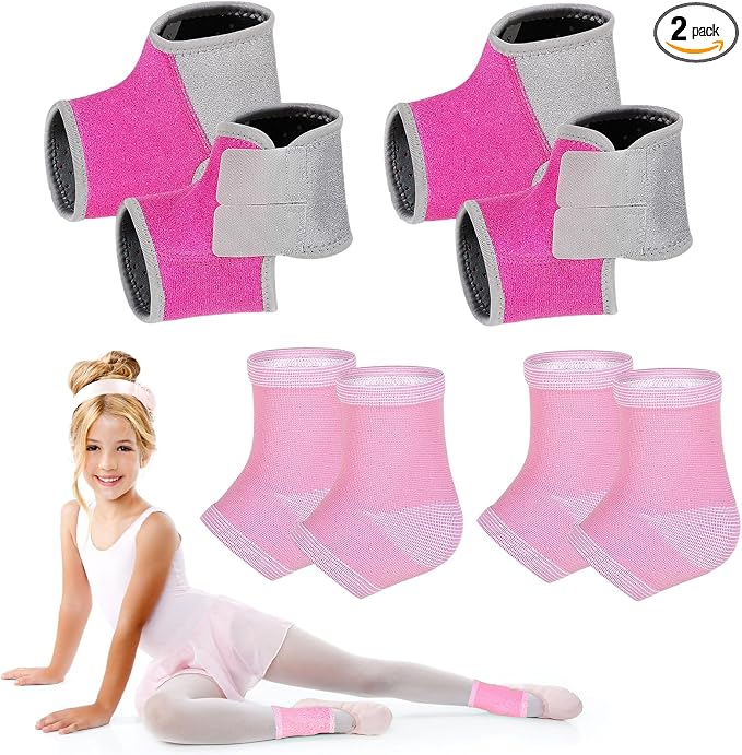 Tarpop 2 Pairs Kids Ankle Brace Set Foot Support Stabilizer Wraps Protector Guard Knitted Ankle Sleeve Sock Support Compression Socks for Injury Prevention(Pink,Medium)