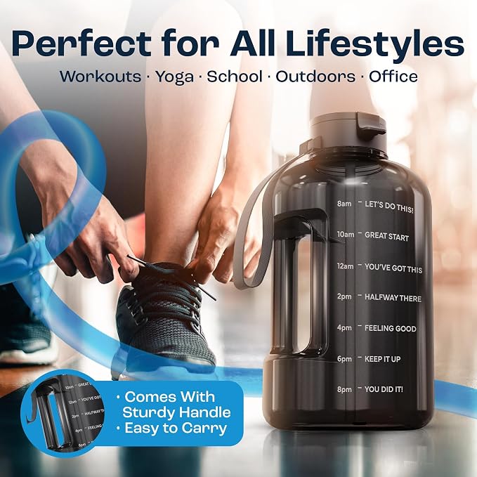 AQUAFIT 1 Gallon Water Bottle with Motivational Quotes | BPA Free 1 Gallon Water Bottle with Straw and Chug Lids - Leakproof Gym Water Bottle with Carry Handle (Clarity)