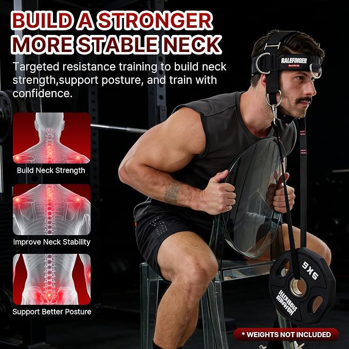 Neck Harness Trainer-Adjustable Neoprene Padded Neck Exerciser with 100cm Heavy Duty Rope & Carabiners