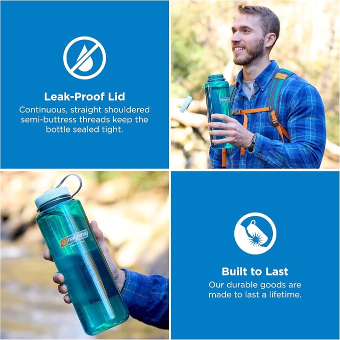 Nalgene 48 oz Wide Mouth Silo Water Bottle, Grey | BPA-Free, Durable & Lightweight, Leak Proof, Dishwasher Safe, Large Reusable Plastic Bottle for Hiking, Gym, Work & Travel