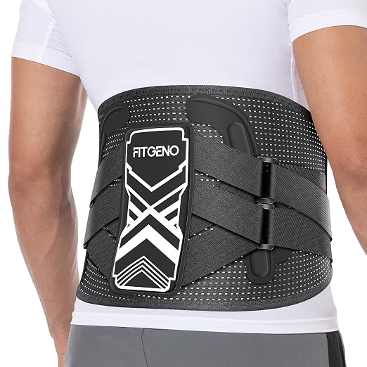 Fit Geno Back Brace for Lower Back Pain, Men & Women, Lumbar Support | An ergonomic lumbar pad and adjustable straps deliver targeted compression to support your lower back during the day