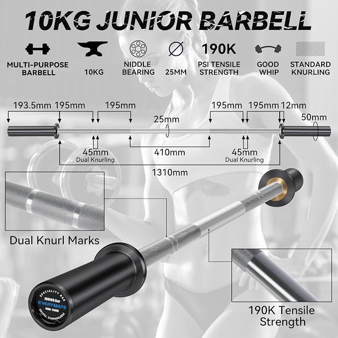 EVERYMATE 5LB Mini Barbell Bar Beginner Women Kid Barbell Total Body Workout Weighted Bar,for Strength Training, for Youth Children New Weightlifting