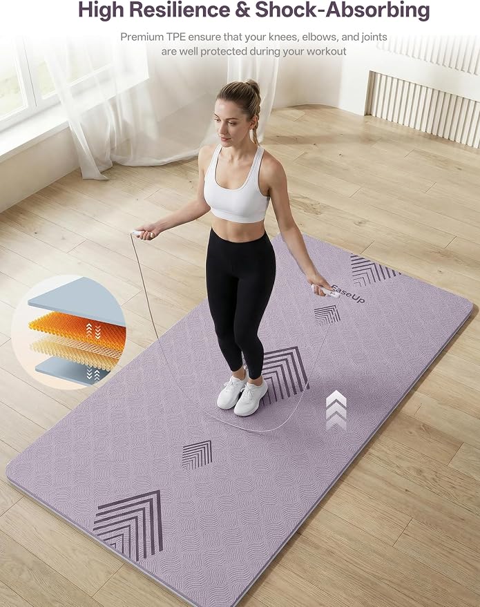 EaseUp Large Yoga Mat 73x35.5x0.4",10mm Thick Non-Slip for Home Workout | Extra thick and wide,TPE material, joint cushioning, easy to clean, wear-resistant, for yoga & Pilates with strap ﻿